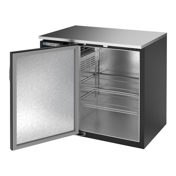 Beverage-Air BBN36HC-B-ALT 36" Black ADA Compliant Underbar Height Shallow Depth Solid Swing Door Back Bar Refrigerator with Right-Side Compressor