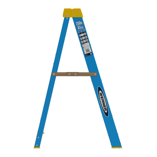Werner 6000 Series 6' Blue / Yellow Type I 5-Step Fiberglass Step Ladder 6006