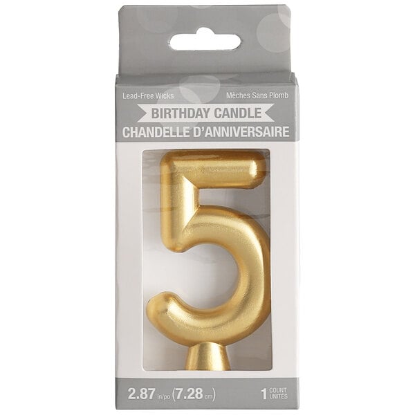 Creative Converting 3" Gold "5" Candle - 12/Case