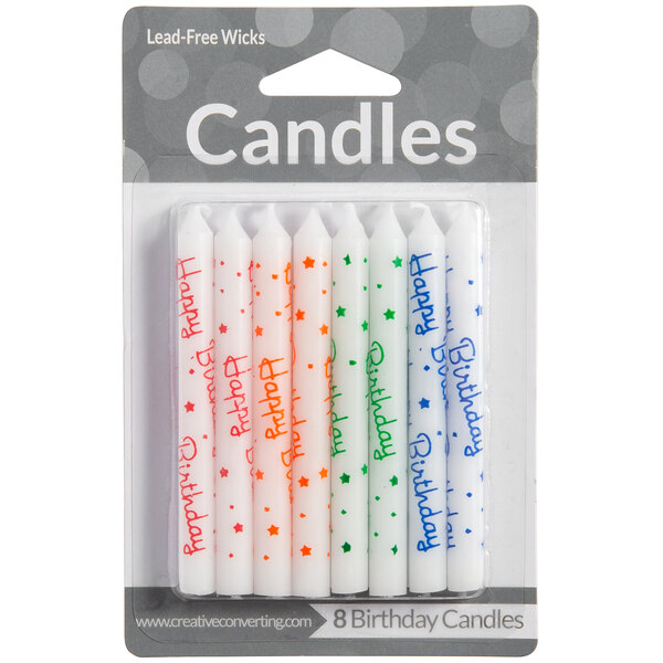 Creative Converting 3" 8-Count Assorted Color "Happy Birthday" Spiral Candles - 6/Case