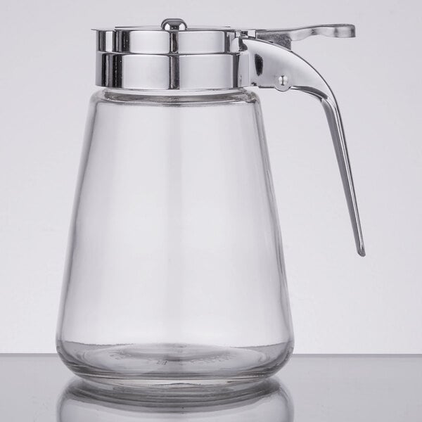 TableCraft Modern Collection 12 oz. Glass Syrup Dispenser with Chrome-Plated ABS Plastic Top - 12/Case