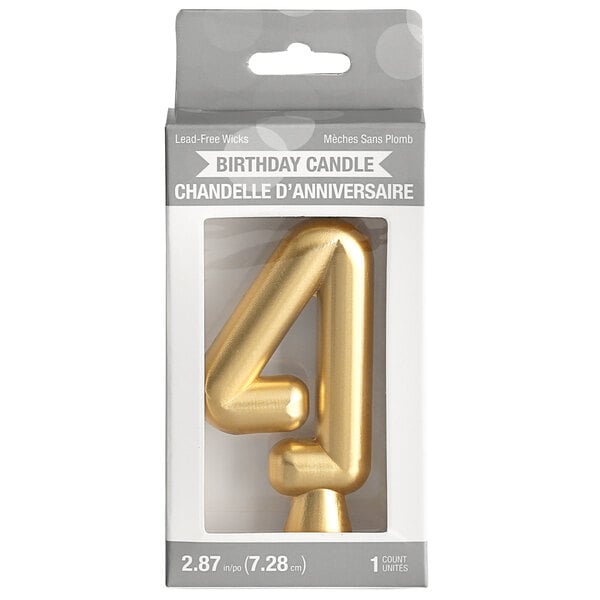 Creative Converting 3" Gold "4" Candle - 12/Case
