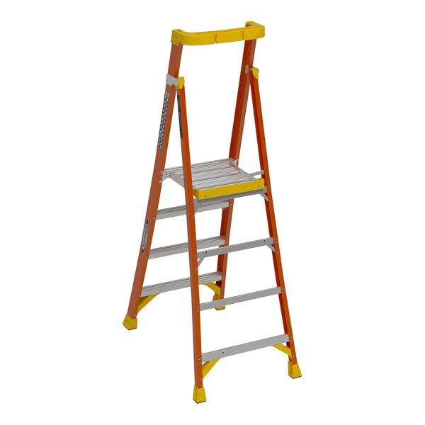 Werner PD6200 Series 10' Orange / Yellow Type IA Fiberglass Podium Ladder PD6204