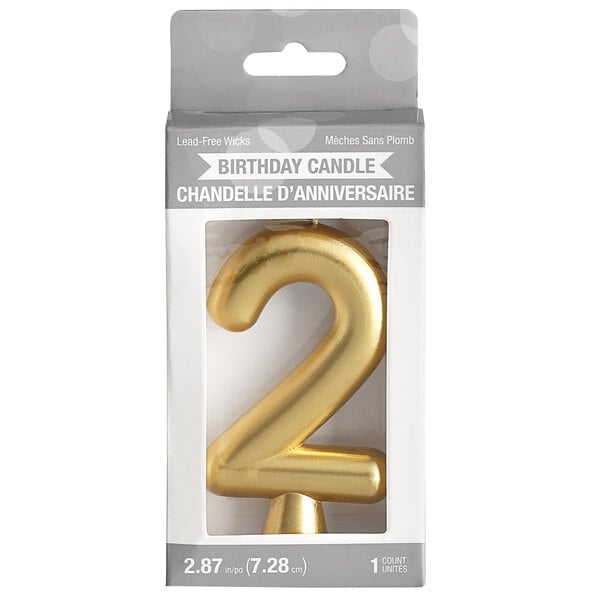 Creative Converting 3" Gold "2" Candle - 12/Case
