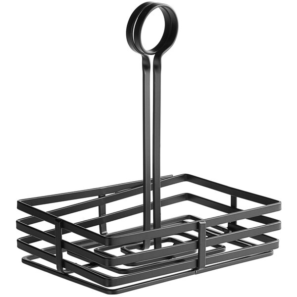 American Metalcraft 8" x 5 7/8" x 9 1/4" Black Rectangular Wrought Iron Flat Coil Condiment Caddy - 6/Case