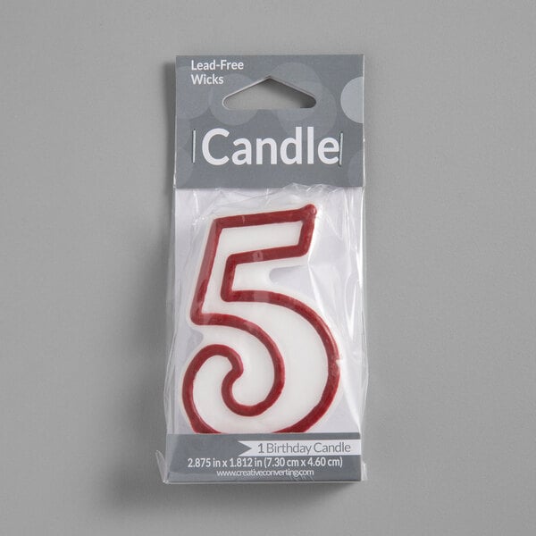 Creative Converting 3" Red-Outlined "5" Candle - 6/Case