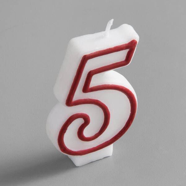 Creative Converting 3" Red-Outlined "5" Candle - 6/Case