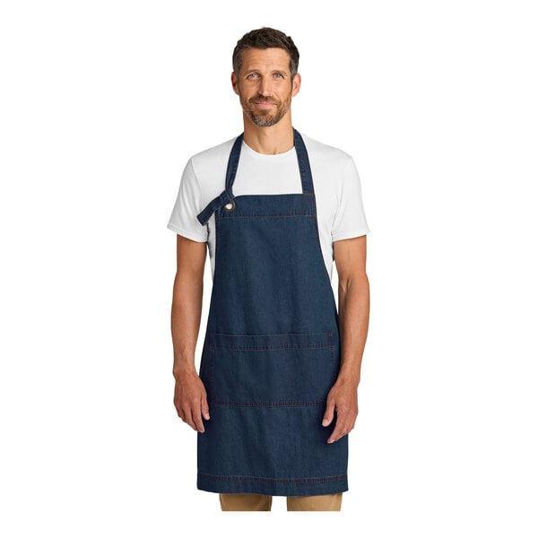 Port Authority A901 Dark Denim Cotton Bib Apron with Brass Grommet