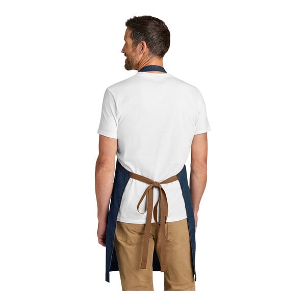 Port Authority A901 Dark Denim Cotton Bib Apron with Brass Grommet
