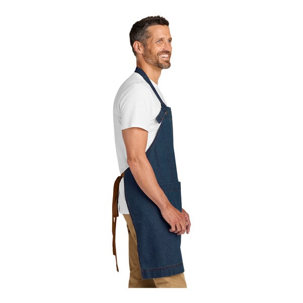 Port Authority A901 Dark Denim Cotton Bib Apron with Brass Grommet