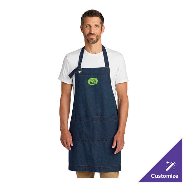 Port Authority A901 Customizable Dark Denim Cotton Bib Apron with Brass Grommet