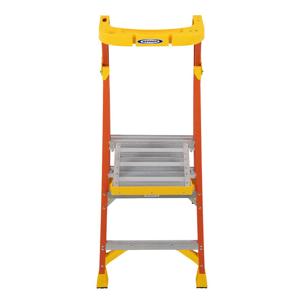 Werner PD6200 Series 8' Orange / Yellow Type IA Fiberglass Podium Ladder PD6202