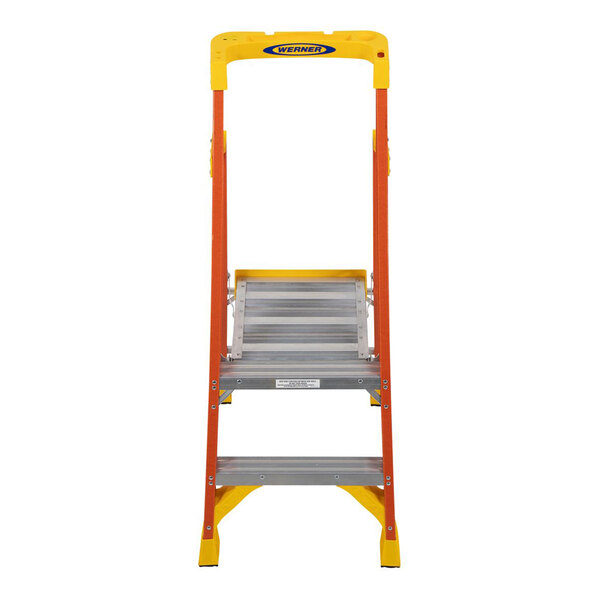 Werner PD6200 Series 8' Orange / Yellow Type IA Fiberglass Podium Ladder PD6202