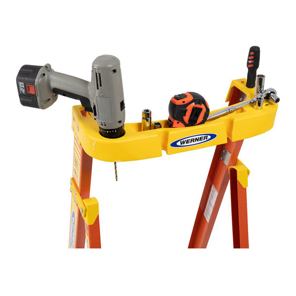 Werner PD6200 Series 8' Orange / Yellow Type IA Fiberglass Podium Ladder PD6202
