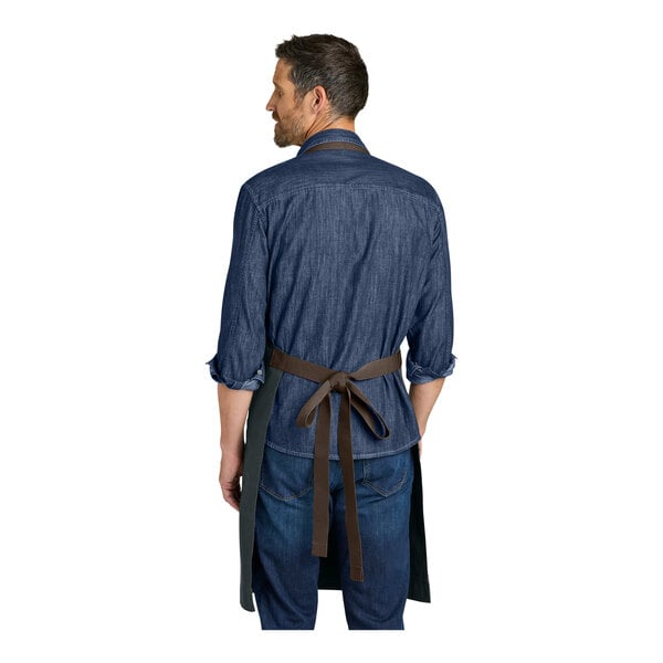 Port Authority A903 Heavy-Duty Canvas Charcoal Gray Bib Apron with Towel Loop