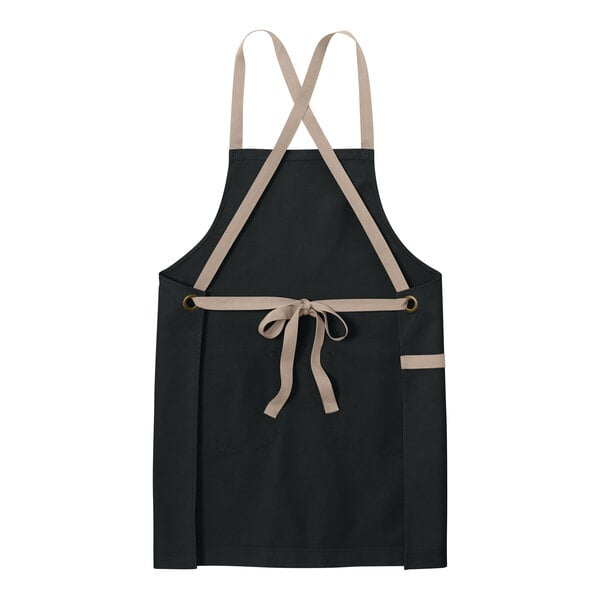 Port Authority A902 Deep Black Cotton Cross-Back Bib Apron with Towel Loop