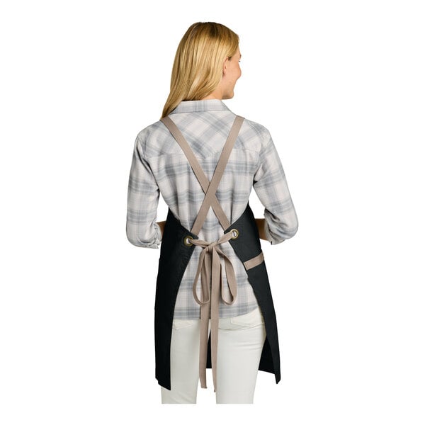 Port Authority A902 Deep Black Cotton Cross-Back Bib Apron with Towel Loop
