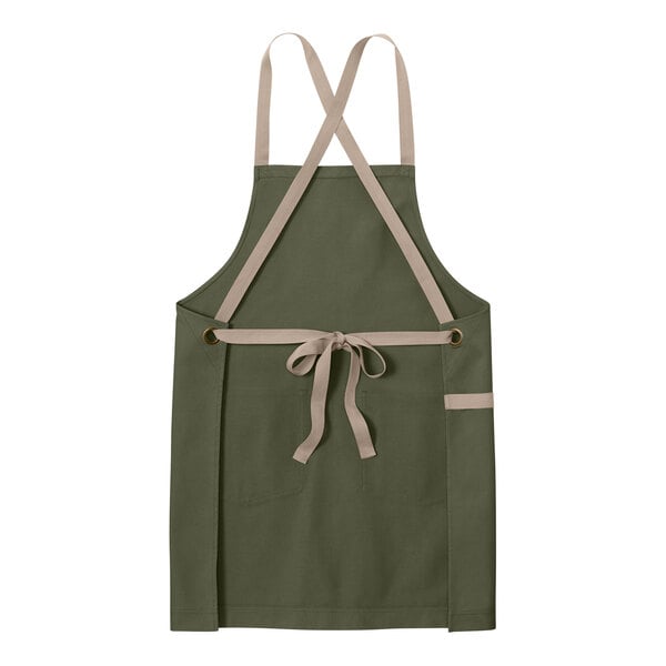 Port Authority A902 Olive Green Cotton Cross-Back Bib Apron with Towel Loop