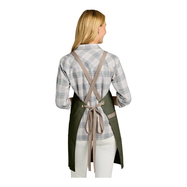 Port Authority A902 Olive Green Cotton Cross-Back Bib Apron with Towel Loop