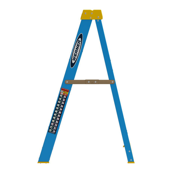 Werner 6000 Series 4' Blue / Yellow Type I 3-Step Fiberglass Step Ladder 6004