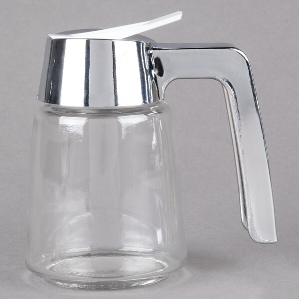 TableCraft Modern Collection 8 oz. Glass Syrup Dispenser with Chrome-Plated ABS Plastic Top - 12/Case
