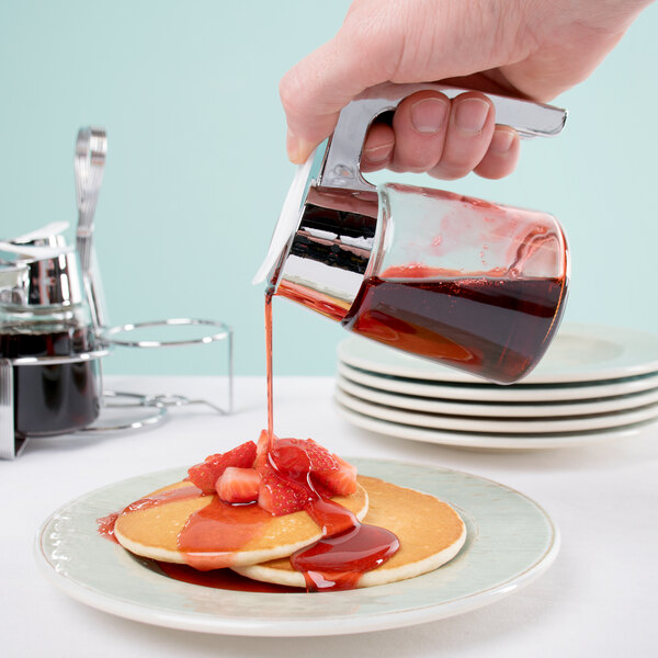 TableCraft Modern Collection 8 oz. Glass Syrup Dispenser with Chrome-Plated ABS Plastic Top - 12/Case