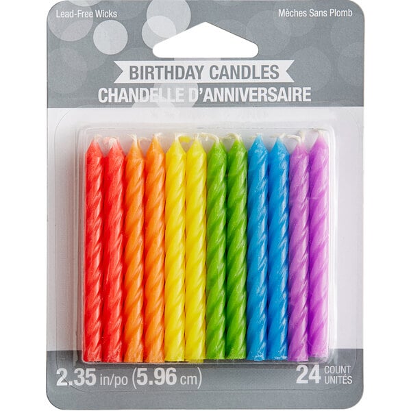 Creative Converting 2 1/2" 24-Count Rainbow Color Spiral Candles - 12/Case
