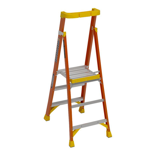 Werner PD6200 Series 9' Orange / Yellow Type IA Fiberglass Podium Ladder PD6203