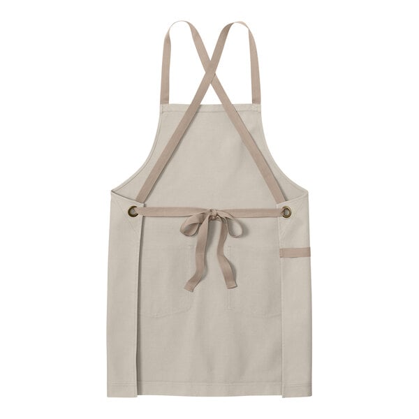 Port Authority A902 Sahara Gray Cotton Cross-Back Bib Apron with Towel Loop