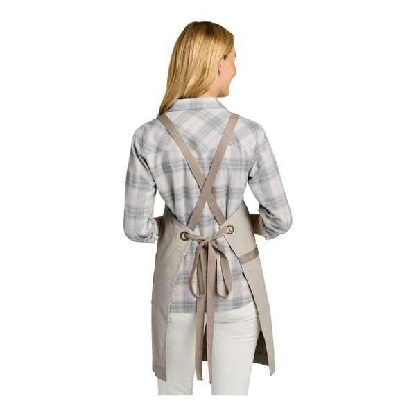 Port Authority A902 Sahara Gray Cotton Cross-Back Bib Apron with Towel Loop