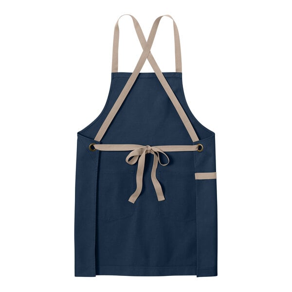 Port Authority A902 Navy Cotton Cross-Back Bib Apron with Towel Loop