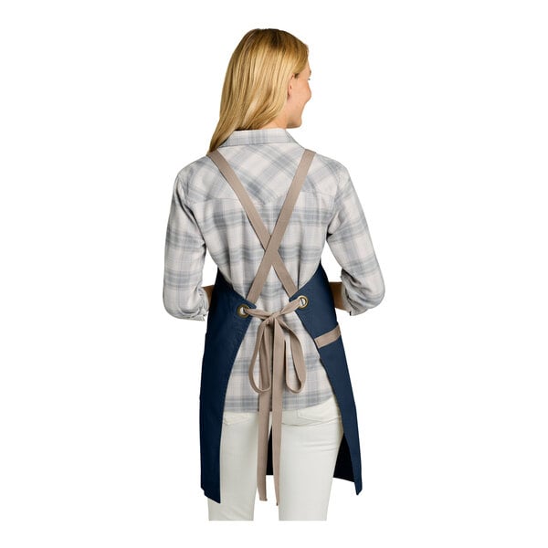Port Authority A902 Navy Cotton Cross-Back Bib Apron with Towel Loop