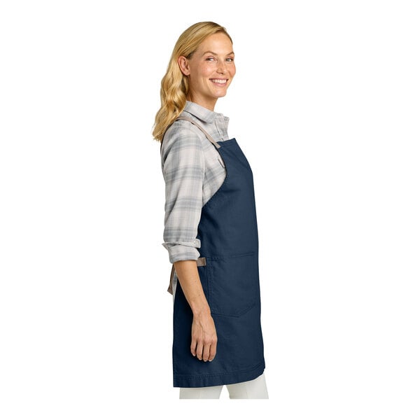 Port Authority A902 Navy Cotton Cross-Back Bib Apron with Towel Loop