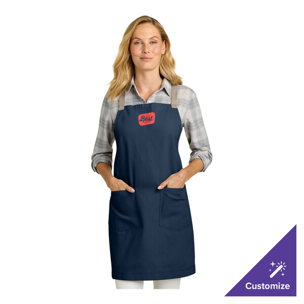 Port Authority A902 Customizable Navy Cotton Cross-Back Bib Apron with Towel Loop