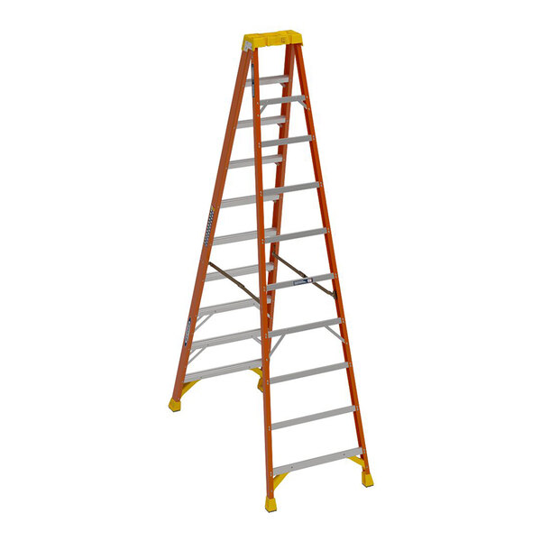 Werner 6200 Series 10' Orange / Yellow Type IA 9-Step Fiberglass Step Ladder 6210