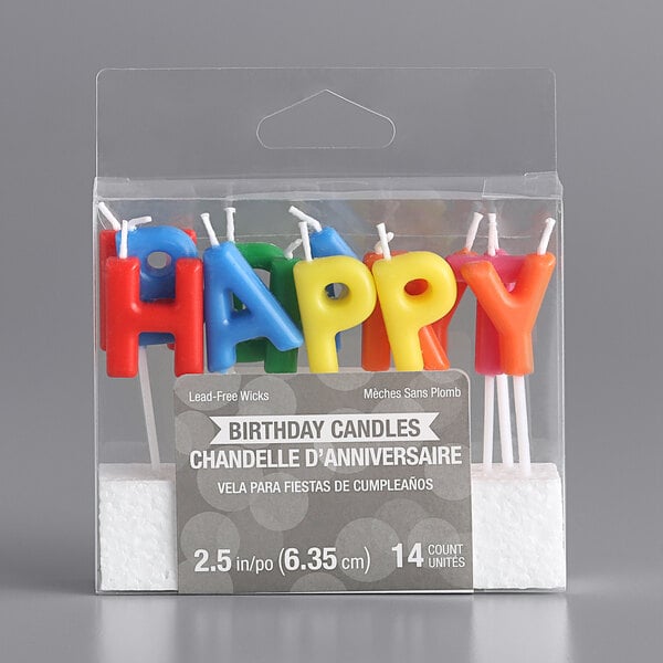 Creative Converting 3" Assorted Primary Color "Happy Birthday!" Candle Pick Set - 12/Case