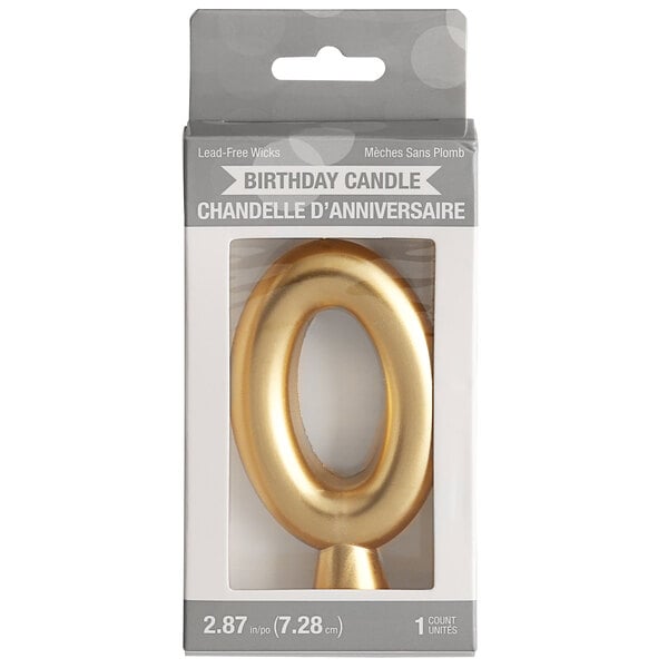 Creative Converting 3" Gold "0" Candle - 12/Case
