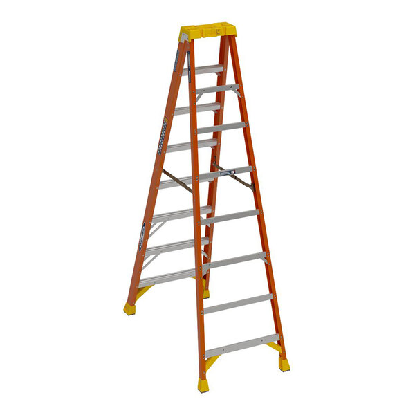 Werner 6200 Series 8' Orange / Yellow Type IA 7-Step Fiberglass Step Ladder 6208