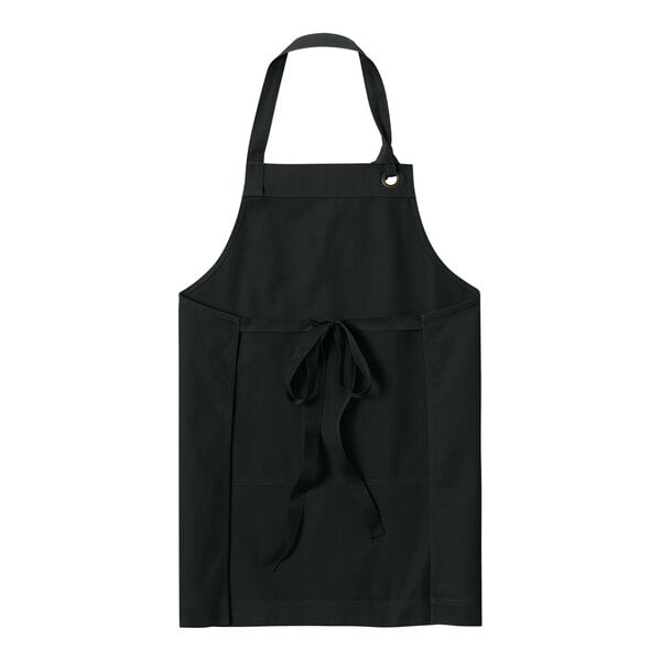 Port Authority A900 Black Cotton Bib Apron with Brass Grommet