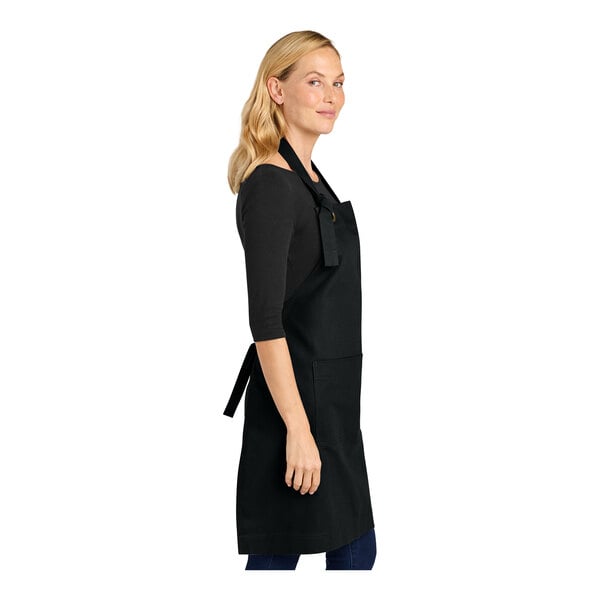 Port Authority A900 Black Cotton Bib Apron with Brass Grommet