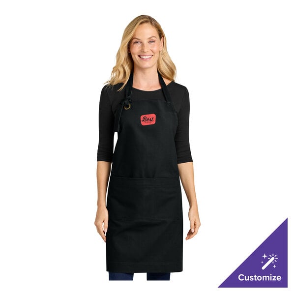 Port Authority A900 Customizable Black Cotton Bib Apron with Brass Grommet