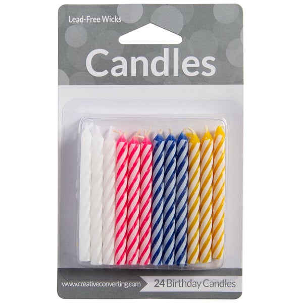 Creative Converting 2 1/2" 24-Count Assorted Pastel Color Spiral Candles - 12/Case