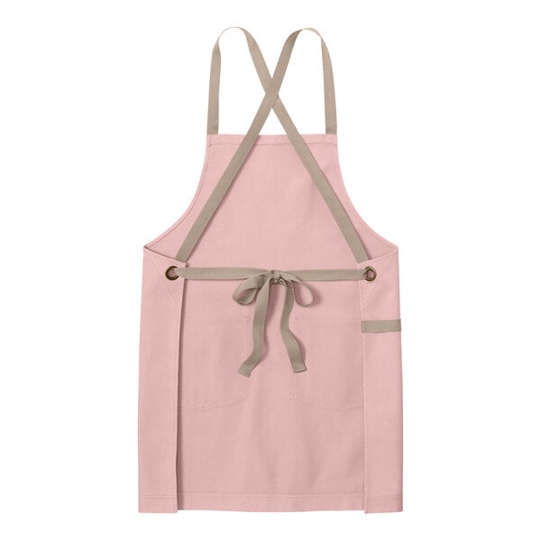 Port Authority A902 Rose Quartz Pink Cotton Cross-Back Bib Apron with Towel Loop