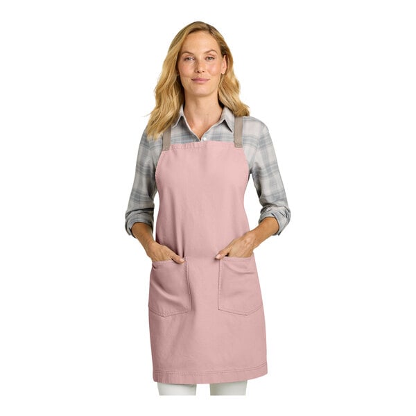 Port Authority A902 Rose Quartz Pink Cotton Cross-Back Bib Apron with Towel Loop