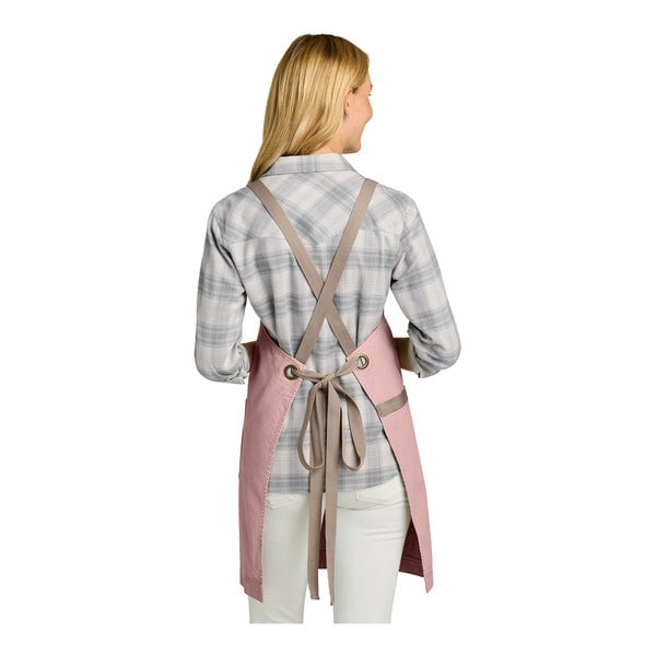 Port Authority A902 Rose Quartz Pink Cotton Cross-Back Bib Apron with Towel Loop