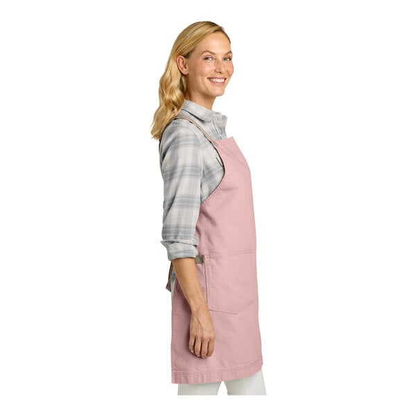Port Authority A902 Rose Quartz Pink Cotton Cross-Back Bib Apron with Towel Loop