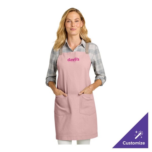 Port Authority A902 Customizable Rose Quartz Pink Cotton Cross-Back Bib Apron with Towel Loop