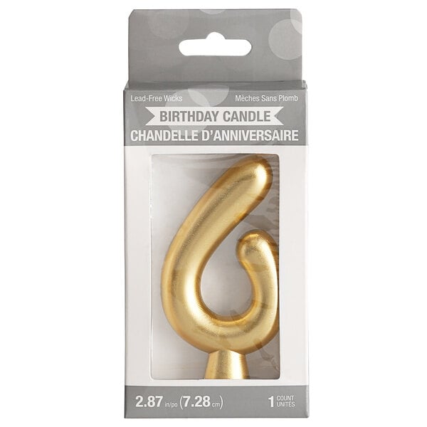 Creative Converting 3" Gold "6" Candle - 12/Case