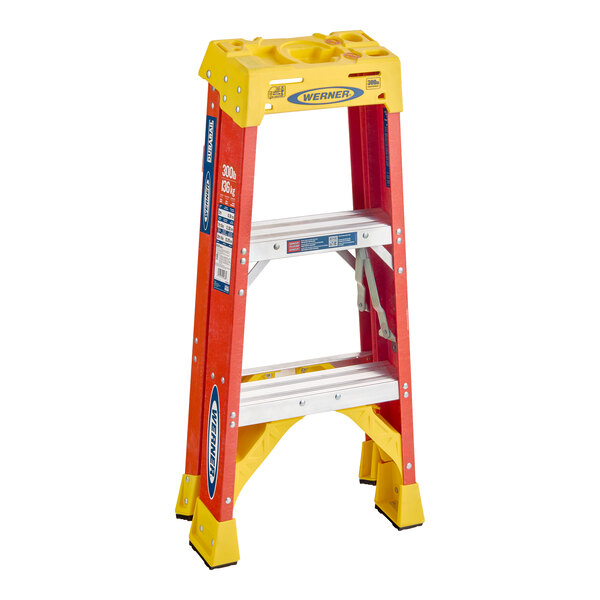 Werner 6200 Series 3' Orange / Yellow Type IA 2-Step Fiberglass Step Ladder 6203