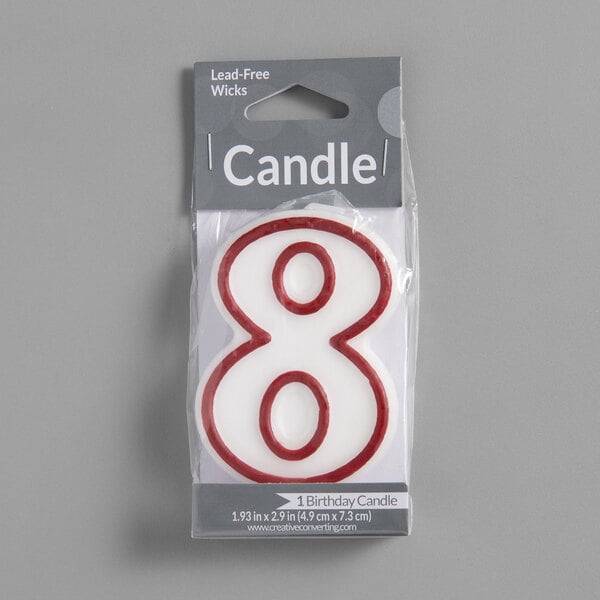 Creative Converting 3" Red-Outlined "8" Candle - 6/Case